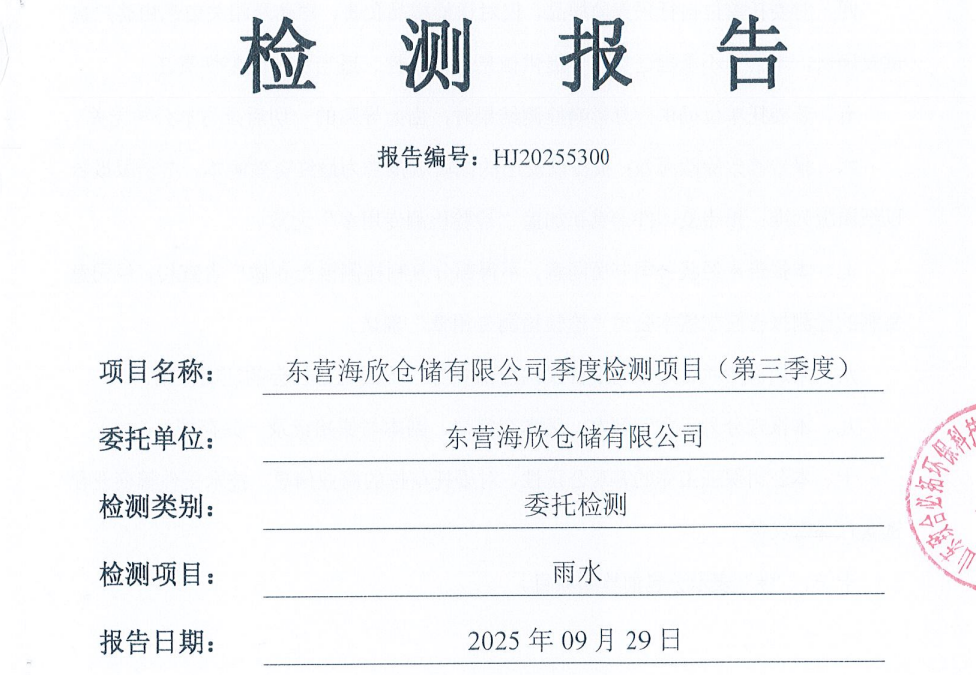 东营海欣仓储有限公司-第三季度检测报告（雨水）